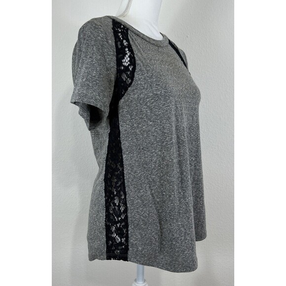 Rebecca Taylor Gray & Black Lace Inset T-Shirt Size Small (4/6) - Picture 7 of 12